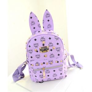 Фиолетовый кожаный рюкзак MCM с ушками 029