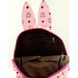 Розовый кожаный рюкзак MCM с ушками 030