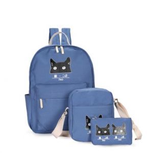 Синий рюкзак с котом + сумка + пенал 09