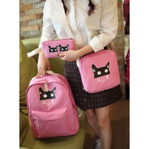 Розовый рюкзак с котиком + сумка + пенал 011