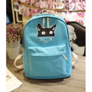 Голубой рюкзак с котиком + сумка + пенал 012