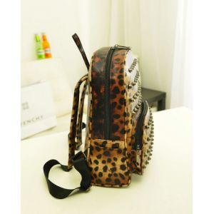 Леопардовый женский кожаный рюкзак с шипами 08