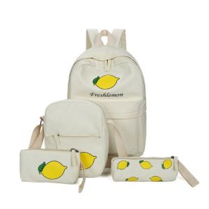 Белый рюкзак  с лимоном + пенал + сумочка 044