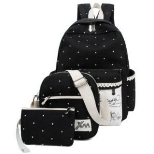 Черный рюкзак с горошком + пенал + сумка 052