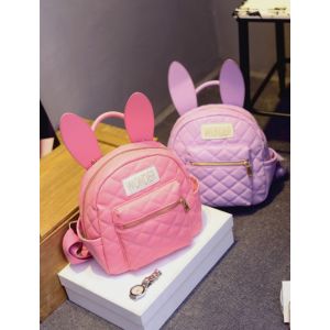 Маленький кожаный розовый рюкзак с ушками 024
