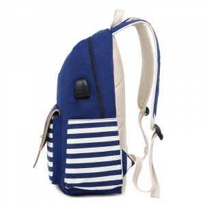 Синий рюкзак в полоску + сумка + пенал 049