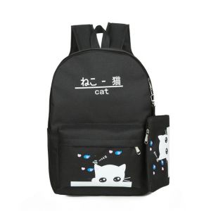 Черный рюкзак с котиком + пенал 054