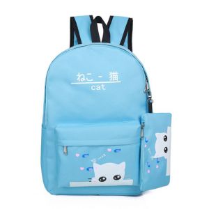 Голубой рюкзак с котиком + пенал 055