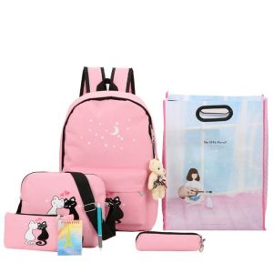 Розовый рюкзак с котиками + пенал + сумка (+подарок) 014