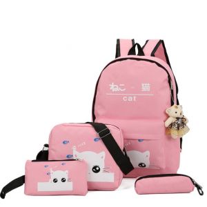 Розовый рюкзак с котенком + пенал + сумка (+подарок) 020