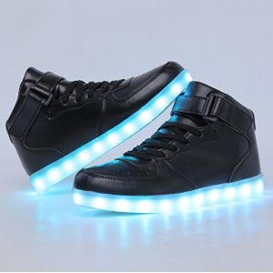 Высокие черные светящиеся кроссовки с LED подсветкой