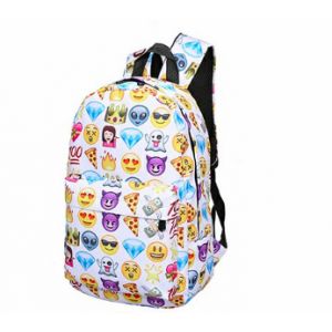 Школьный Белый рюкзак со смайликами Emoji + пенал 