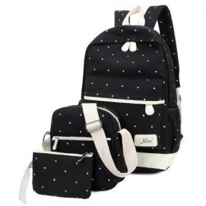 Черный Школьный рюкзак в горошек + пенал + сумка 