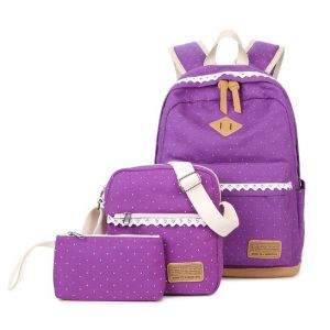 Фиолетовый рюкзак в горошек + пенал + сумка 036