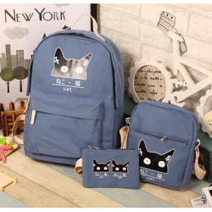 Синий рюкзак с котом + сумка + пенал 026