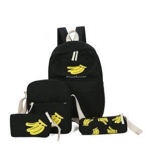 Черный рюкзак  с бананом + пенал + сумочка 043