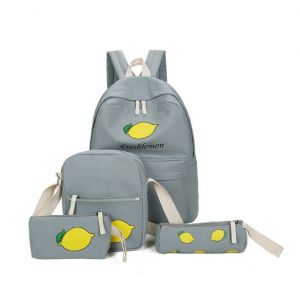 Серый рюкзак  с лимоном + пенал + сумочка 048