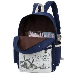 Синий рюкзак с горошком + пенал + сумка 051