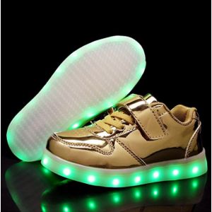 Детские светящиеся золотые кроссовки на шнурках 03