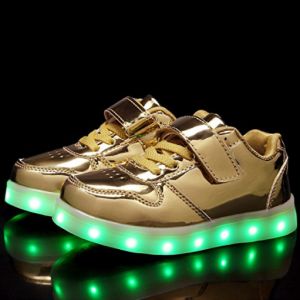 Детские светящиеся золотые кроссовки на шнурках 03