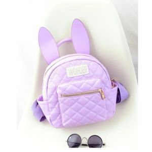 Маленький кожаный фиолетовый рюкзак с ушками 025