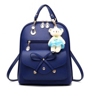 Синяя женская кожаная сумка-рюкзак 015