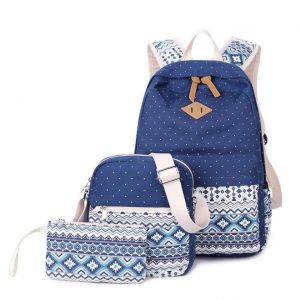 Синий рюкзак с узорами + сумочка + пенал 053