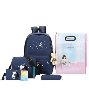 Синий рюкзак с котиками + пенал + сумка (+подарок) 017