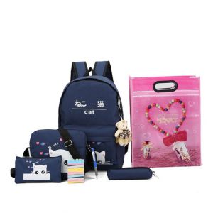 Синий рюкзак с котенком + пенал + сумка (+подарок) 022
