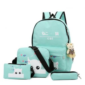 Мятный рюкзак с котенком + пенал + сумка (+подарок) 019