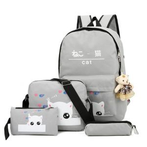Серый рюкзак с котенком + пенал + сумка (+подарок) 016
