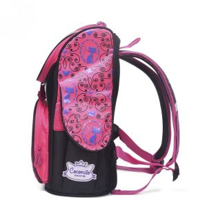 Школьный рюкзак с ортопедической спинкой для девочки первоклассницы Розового Цвета с Котенком