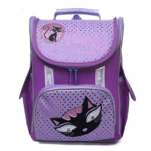 Школьный рюкзак с ортопедической спинкой для девочки первоклассницы Фиолетового Цвета с Котенком