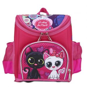 Школьный рюкзак с ортопедической спинкой для девочки первоклассницы Розового Цвета с Влюбленными Котиками
