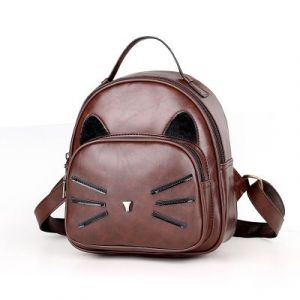 Коричневый рюкзак с ушками кошки 035