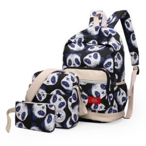 Черный рюкзак с пандами + сумка + пенал 029