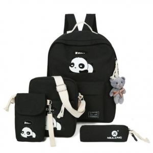 Школьный Черный рюкзак панда + сумка + пенал 