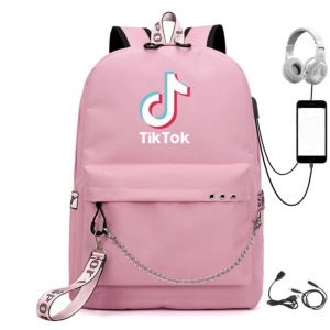 Розовый Рюкзак TikTok с USB + разъем для наушников