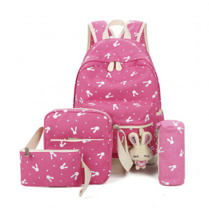 Розовый рюкзак с ушками + сумочка + пенал 056