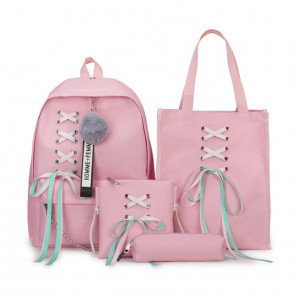 Розовый рюкзак с помпоном и лентами (4 вещи) 061