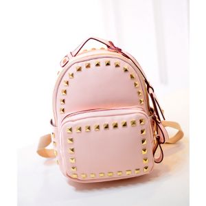Розовый Кожаный рюкзак с шипами 017