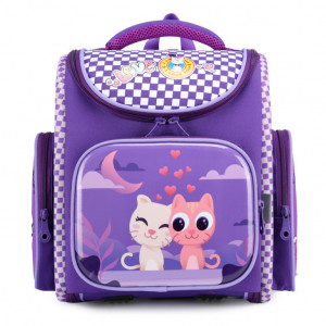 Школьный рюкзак с ортопедической спинкой для девочки первоклассницы с милыми Котиками