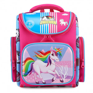 Школьный рюкзак с ортопедической спинкой для девочки первоклассницы розового цвета с Единорогом