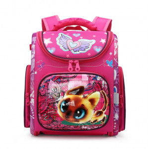 Школьный рюкзак с ортопедической спинкой для девочки первоклассницы Розового цвета с Котиком