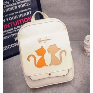 Белый кожаный рюкзак с милыми котиками 059